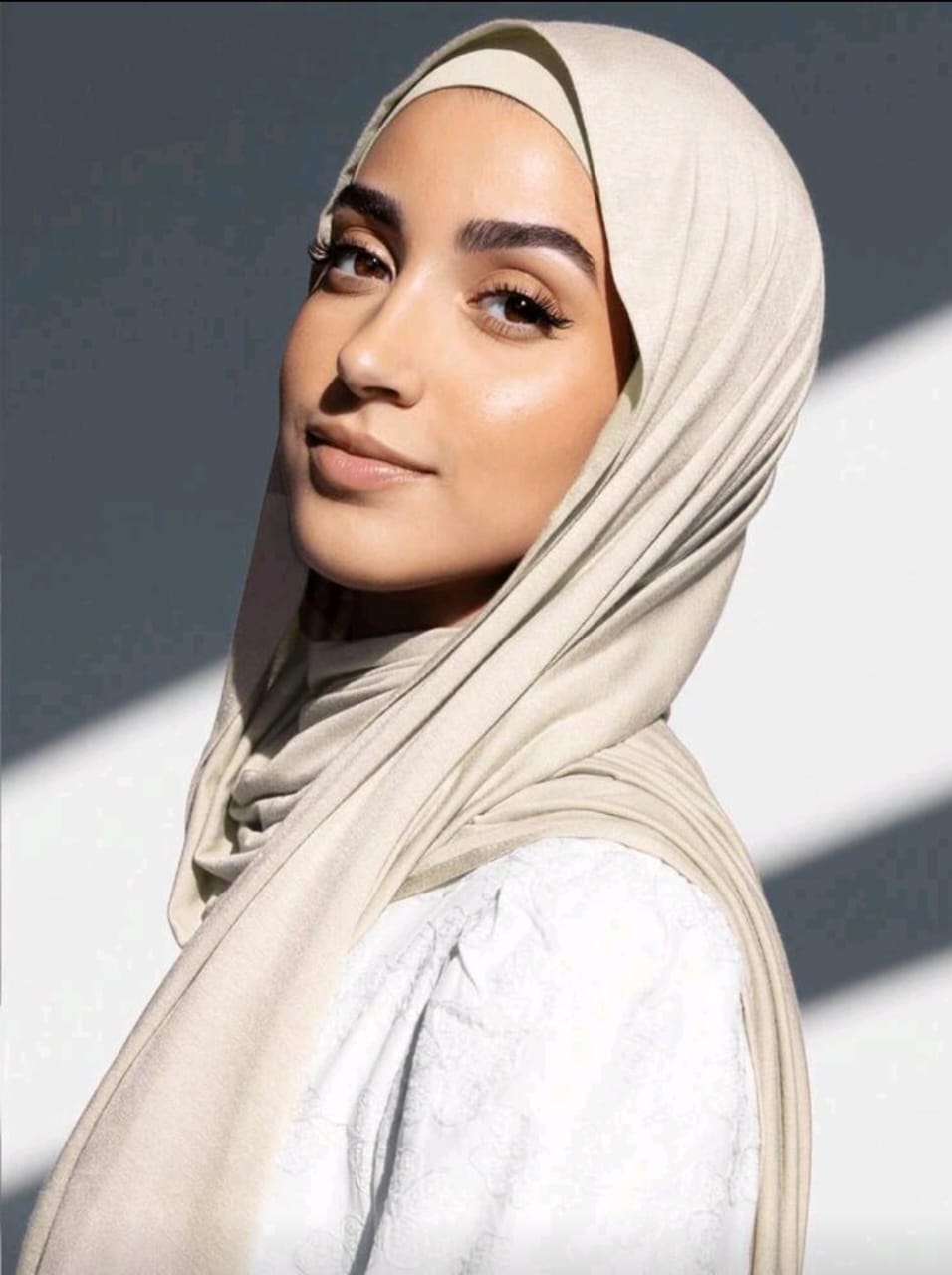 Premium Jersey Hijab Scarf, Soft Cotton Blend, Plain Light Apricot, Large Size