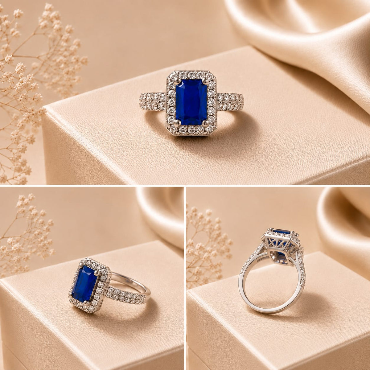 Sapphire Blue Halo Ring