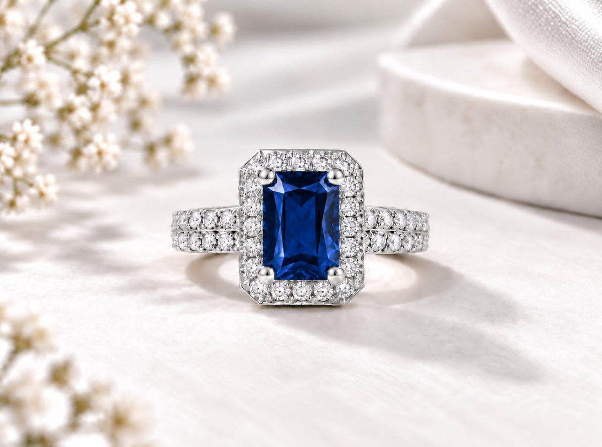 Sapphire Blue Halo Ring