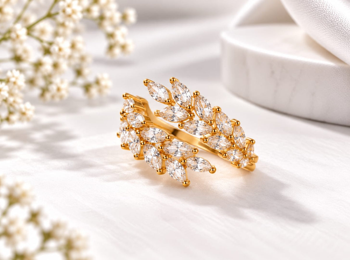Golden Wheat Leaf Ring