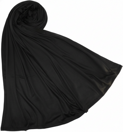 Premium Jersey Hijab Scarf, Soft Cotton Blend, Plain Black, Large Size