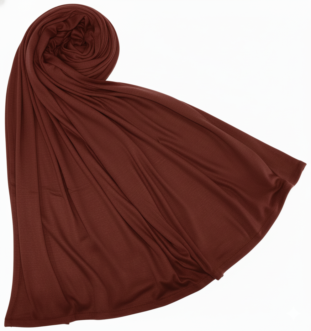 Premium Jersey Hijab Scarf, Soft Cotton Blend, Plain Burgundy, Large Size