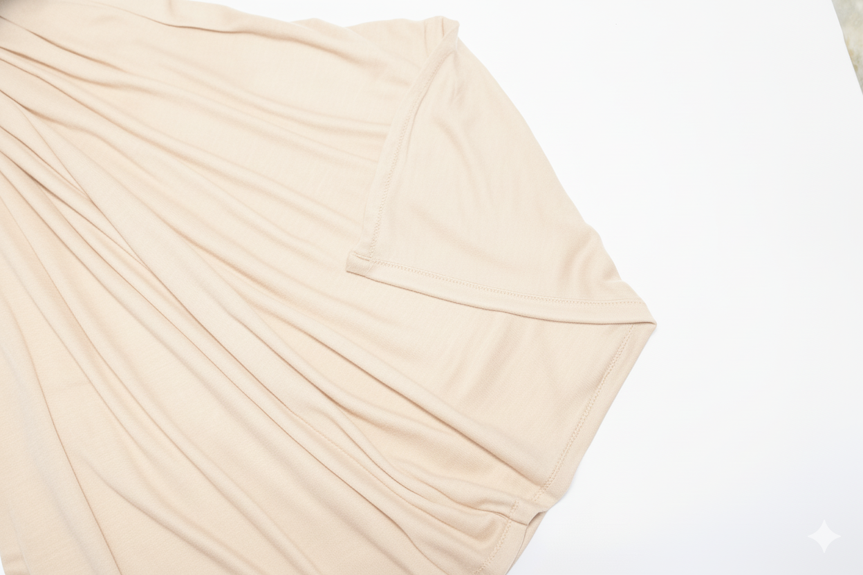 Premium Jersey Hijab Scarf, Soft Cotton Blend, Plain Beige, Large Size