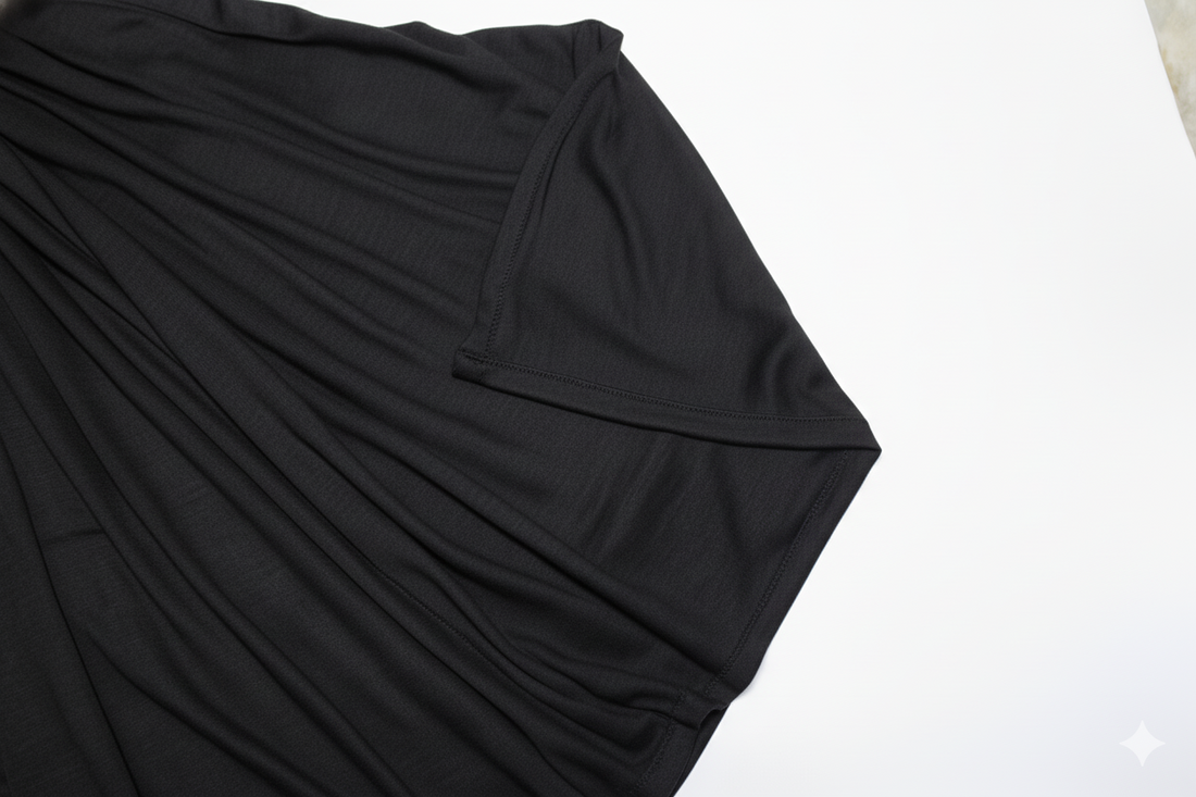 Premium Jersey Hijab Scarf, Soft Cotton Blend, Plain Black, Large Size