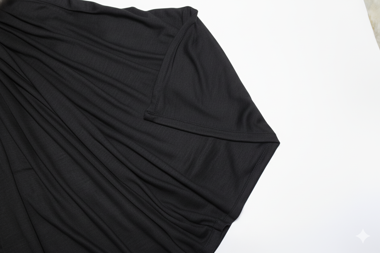 Premium Jersey Hijab Scarf, Soft Cotton Blend, Plain Black, Large Size