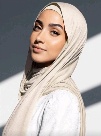 Premium Jersey Hijab Scarf, Soft Cotton Blend, Plain Light Apricot, Large Size