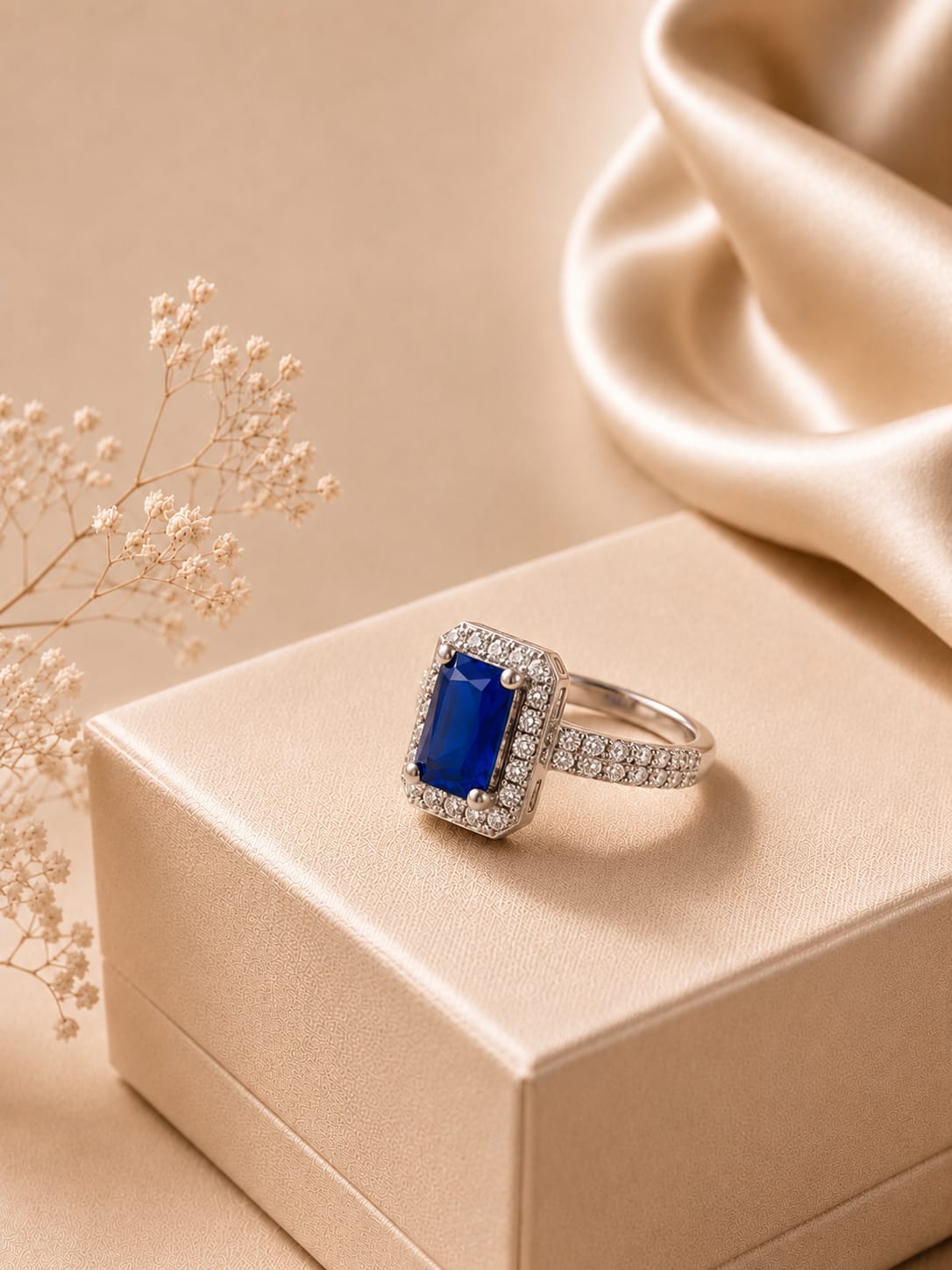 Sapphire Blue Halo Ring