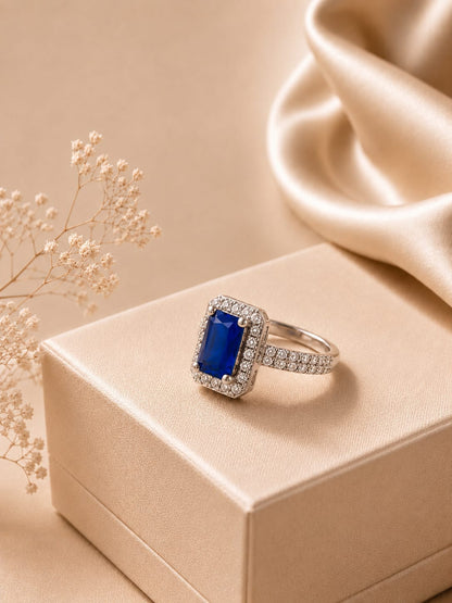Sapphire Blue Halo Ring