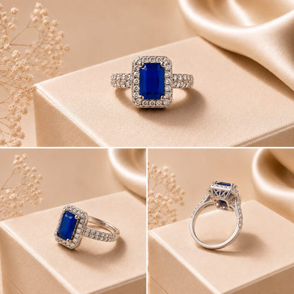 Sapphire Blue Halo Ring