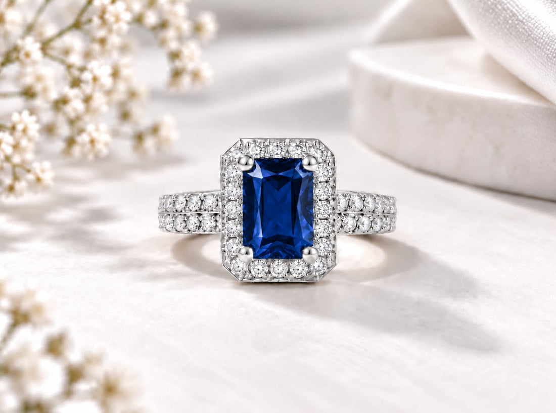 Sapphire Blue Halo Ring