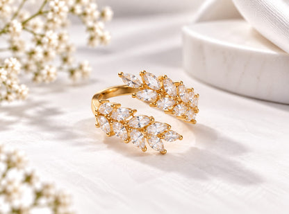 Golden Wheat Leaf Ring