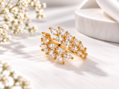 Golden Wheat Leaf Ring