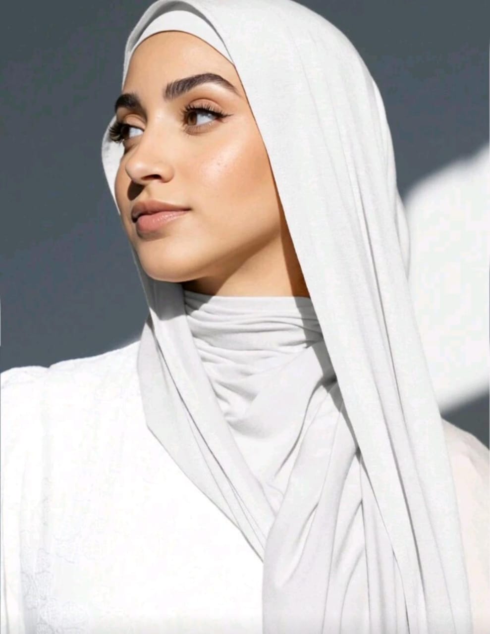 Premium Jersey Hijab Scarf, Soft Cotton Blend, Plain White, Large Size